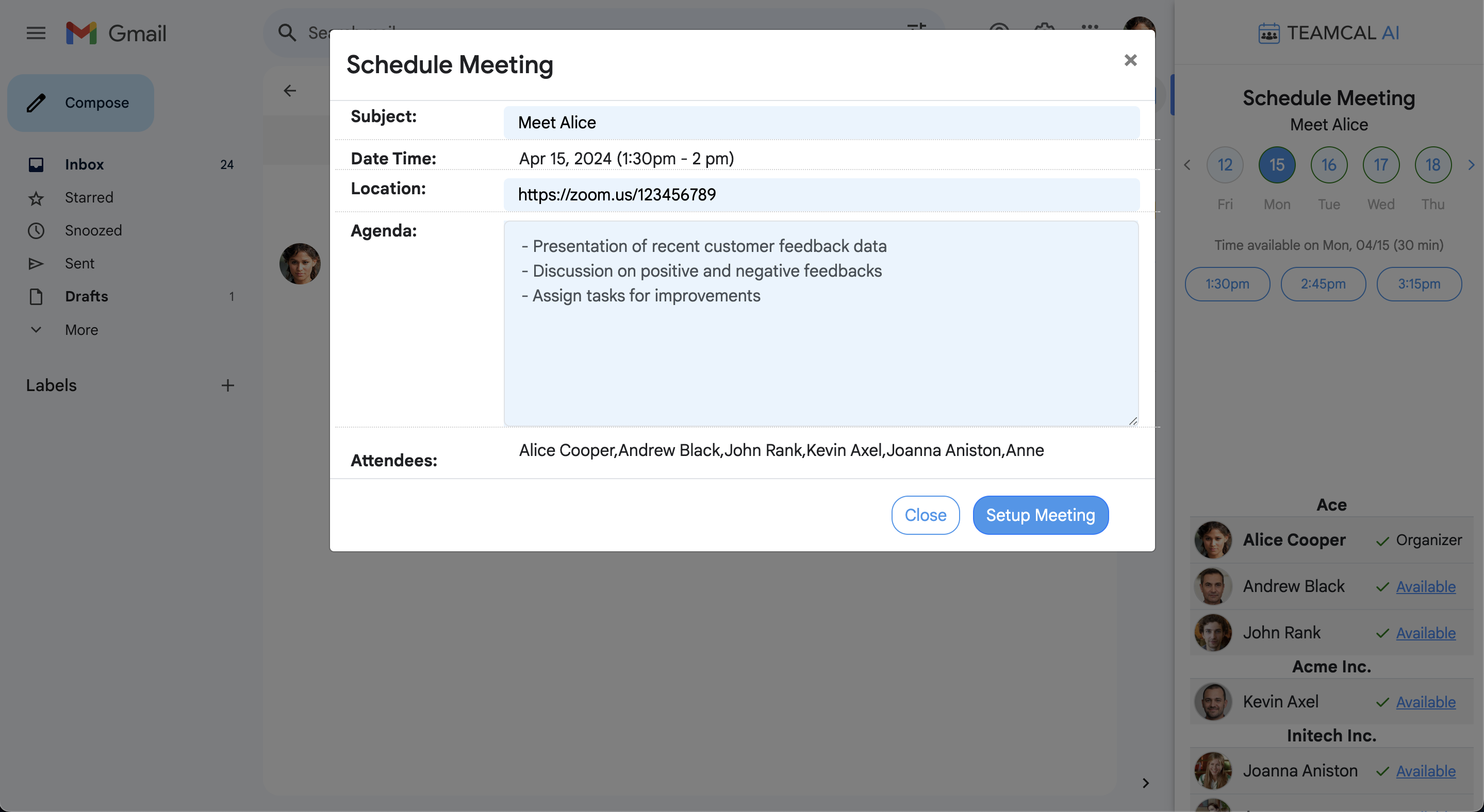 Scheduling directly from Gmail with TEAMCAL AI