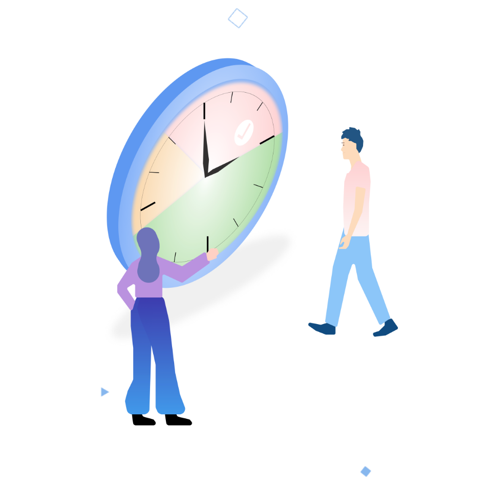 Two people near a big clock